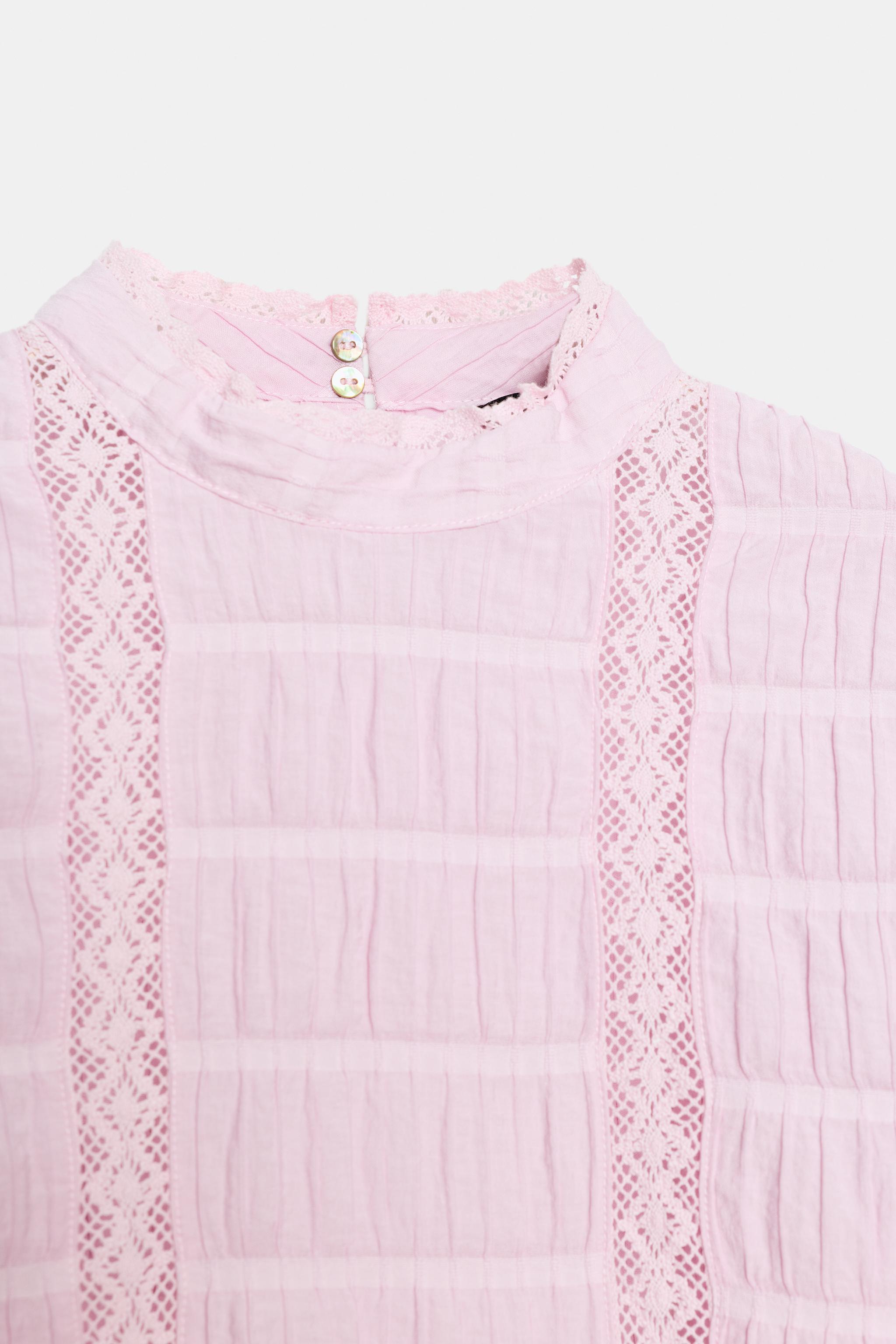 BALLOON SLEEVE LACE TRIM SHIRT